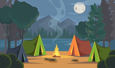 Vector flat cartoon camping illustration clipart