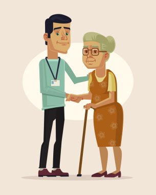 Social worker and grandmother. Vector flat cartoon illustration clipart