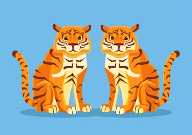 Two tigers. Vector flat cartoon illustration clipart