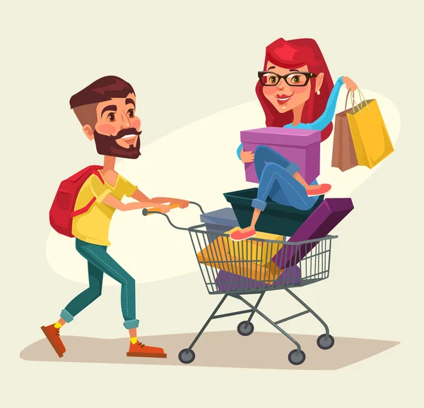 Faire du shopping. Illustration vectorielle de dessin animé plat — Image vectorielle