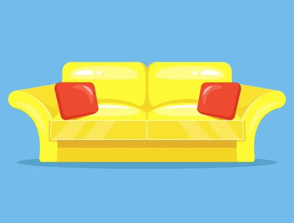 Gul tecknade platt soffa. Vektor illustration — Stock vektor