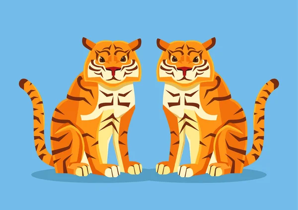 Dois tigres. Ilustração de desenho animado plano vetorial — Vetor de Stock