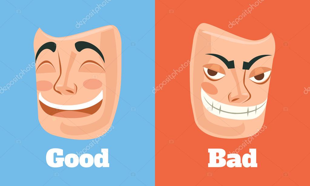 Good and bad mask. Vector flat cartoon illustration — Stock Vector ...