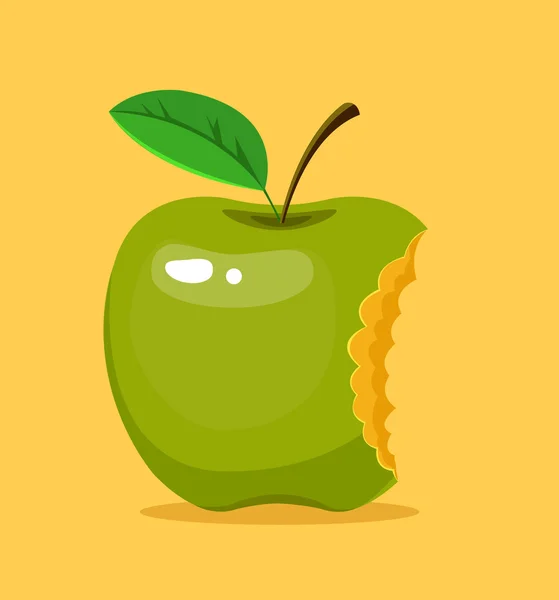 Bitten grönt äpple. Vektor platt karikatyr illustration — Stock vektor