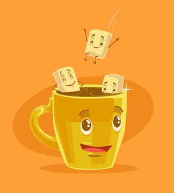 Marshmallow ile kahve fincan. Vektör düz çizgi film illüstrasyon