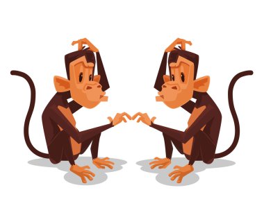 İki maymun birbirlerine bakmak. Vektör düz çizgi film illüstrasyon