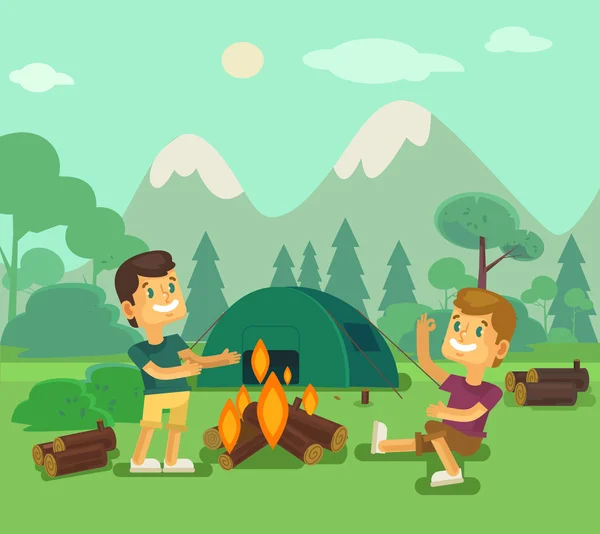 Camping. Vector flat cartoon illustration — Stock Vector