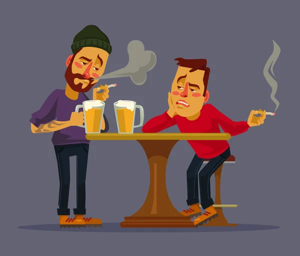 Zwei betrunkene Freunde diskutieren Probleme. Vektor flache Cartoon-Illustration — Stockvektor