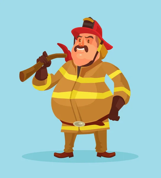 Πυροσβέστης με τη στολή. Επίπεδη καρτούν εικονογράφηση φορέα — Διανυσματικό Αρχείο