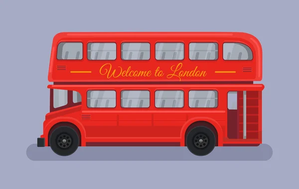 İngiltere'de İngiliz Londra kırmızı otobüs. Vektör düz çizgi film illüstrasyon — Stok Vektör