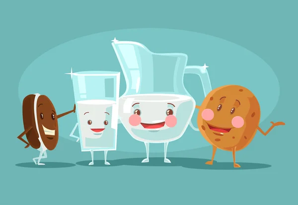 Latte e biscotti migliori amici. illustrazione del fumetto piatto vettoriale — Vettoriale Stock