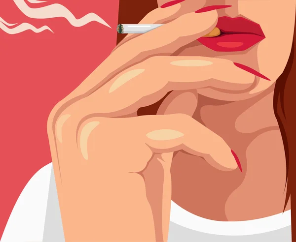 Mujer fumando cigarrillo. Vector plano ilustración de dibujos animados — Vector de stock