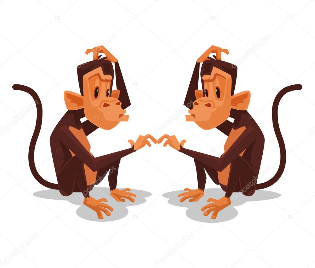Two monkey look at each other. Vector flat cartoon illustration Stock Vector Image by ©prettyvectors #111378252 Two monkey look at each other. Vector flat cartoon illustration Stock Vector Image by ©prettyvectors #111378252