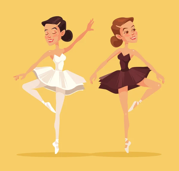Ballerina i dans. Två svarta och vita ballerina. Vektor platt karikatyr illustration — Stock vektor