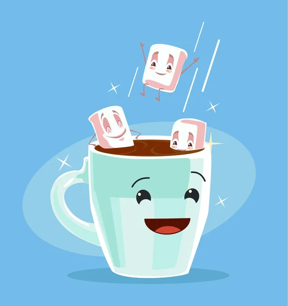 Café com marshmallows. Uma xícara de café preto. Melhores amigos. Ilustração de desenho animado plano vetorial — Vetor de Stock