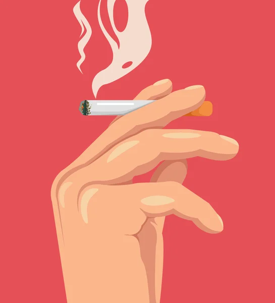 Pegang tangan rokok. Merokok membunuh. Membakar rokok. Ilustrasi kartun datar vektor - Stok Vektor