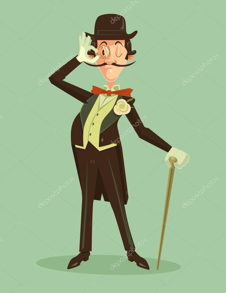 gentleman. Vintage britain gentleman in hat. Vector flat cartoon illustration Stock Vector by ©prettyvectors 112153480
