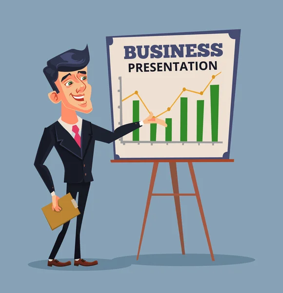 Business presentation. Successful businessman. Business training. Vector flat cartoon illustration — Stock Vector