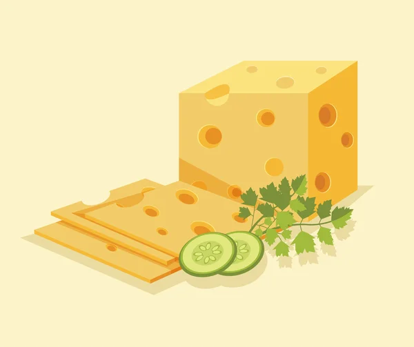 Pedazo de queso. Corta el queso. Queso amarillo. Vector plano ilustración de dibujos animados — Vector de stock