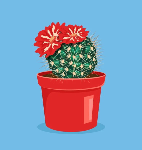 Blooming kaktusy. Kaktusy s květinou. Kaktusy v hrnci. Vektorová plochá kreslená ikona ilustrace — Stockový vektor