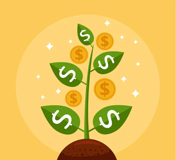 Drzewo pieniędzy. Drzewo z zimnymi monetami. Ikona ilustracja kreskówka wektor płaski — Wektor stockowy