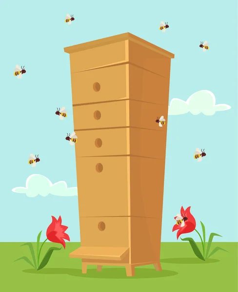 Méhészet honey bee ház. Vektor lapos rajzfilm illusztráció — Stock Vector