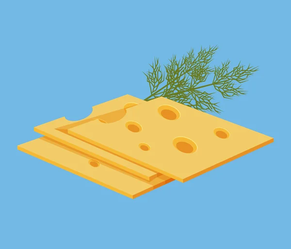 Rebanadas de queso. Ilustración de icono de dibujos animados planos vectoriales — Vector de stock