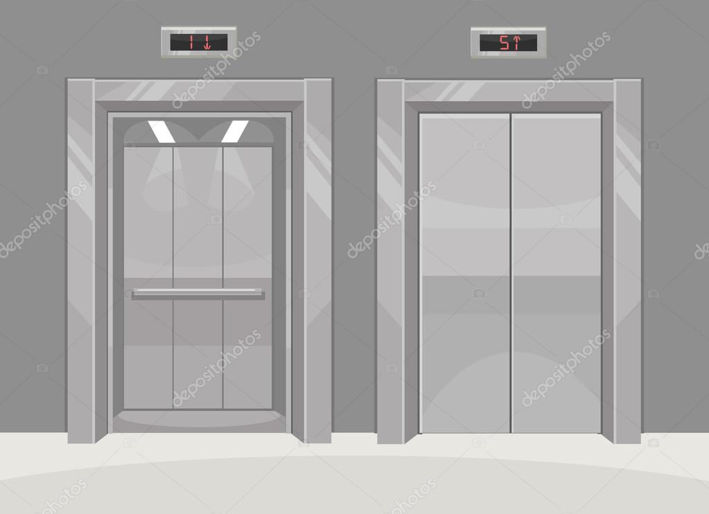 Open and closed metal office building elevator. Vector flat cartoon  illustration Stock Vector Image by ©prettyvectors #113849976