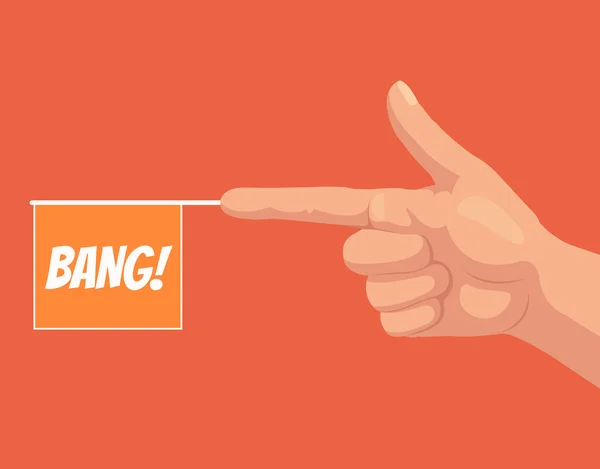 Gun hand gesture with bang flag. Vector flat cartoon illustration — Stock Vector