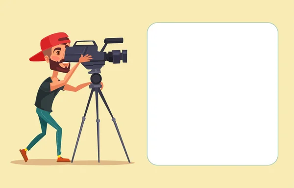 Cameraman with movie camera. Vector flat cartoon illustration — Stock Vector