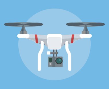 Uçan robot dron. Vektör düz çizgi film illüstrasyon