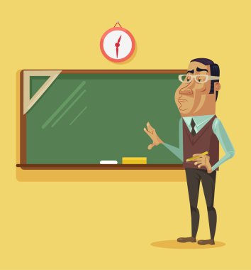 Zeki öğretmen Blackboard ayakta. Vektör düz çizgi film illüstrasyon