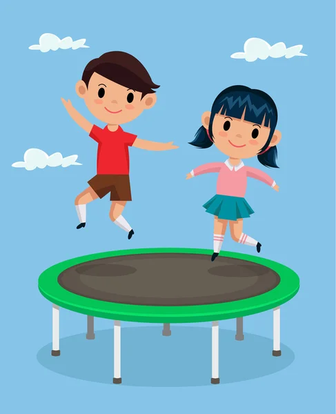 Kinder springen auf dem Trampolin. Vektor flache Cartoon-Illustration — Stockvektor