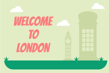 Londra'ya hoş geldin. Vektör düz çizgi film afiş çizim