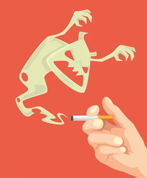 Hand tag cigarett. Cigarett monster attacker. Vektor platt karikatyr illustration — Stock vektor