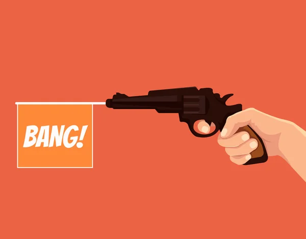 Pistola a mano con bandiera bang. illustrazione del fumetto piatto vettoriale — Vettoriale Stock