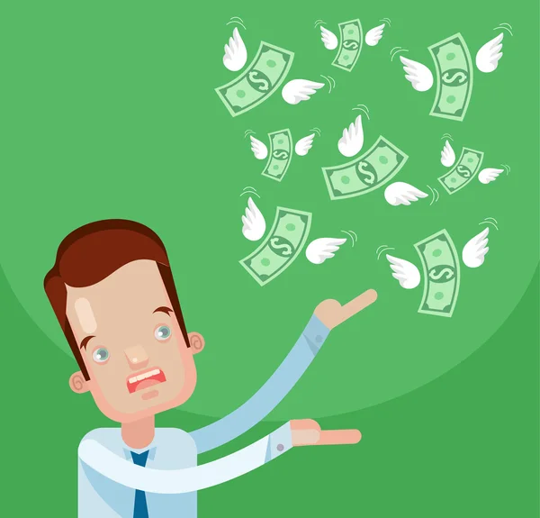 Un homme d'affaires perd de l'argent. Illustration vectorielle de dessin animé plat — Image vectorielle