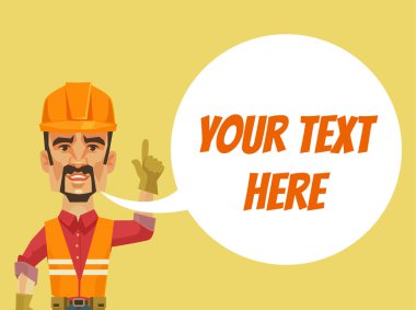 Konuşma balonu ile kask oluşturucu. Vektör düz çizgi film illüstrasyon