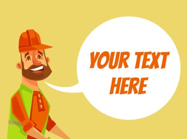 Gülümseyen Oluşturucusu'nda konuşma balonu ile kask. Vektör düz çizgi film illüstrasyon