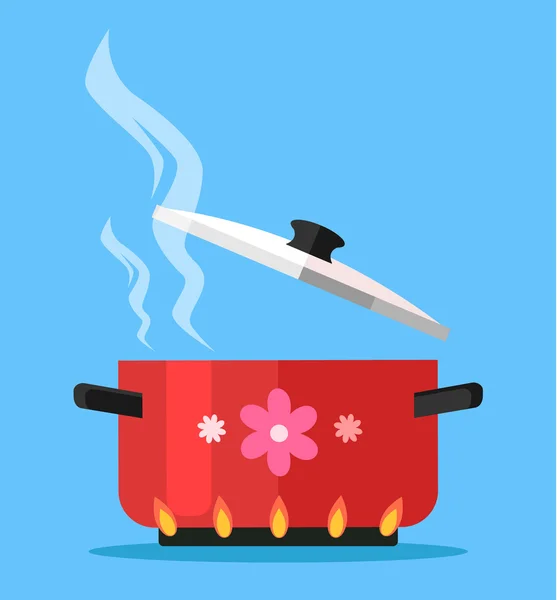 鍋に水を沸騰します。ベクトル フラット漫画イラスト — ストックベクタ