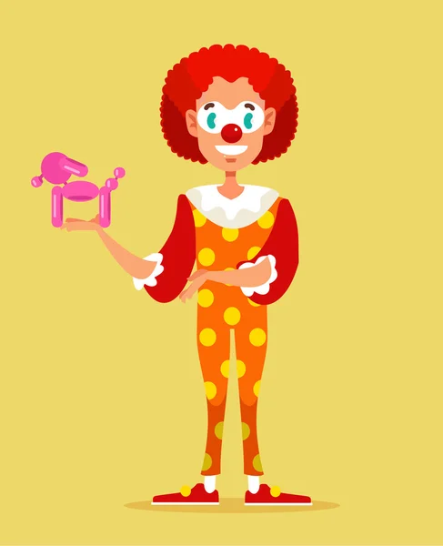 Glücklich guter Clown macht Luftballonhund. Vektor flache Cartoon-Illustration — Stockvektor