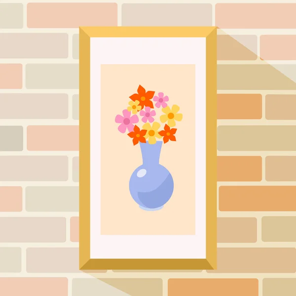 Flowers picture in frame. Vector flat cartoon illustration — Stock Vector