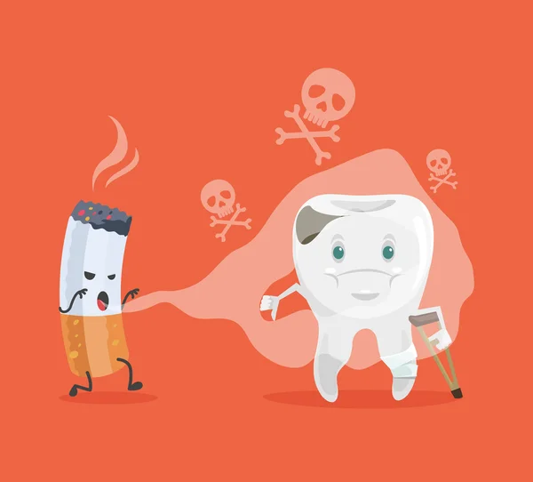 Personagens de dentes e cigarros. Ilustração de desenho animado plano vetorial — Vetor de Stock
