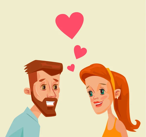 Des amoureux qui se regardent. Premier rendez-vous. Illustration vectorielle de dessin animé plat — Image vectorielle