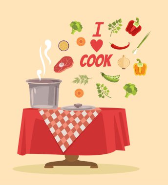 Cook seviyorum. Vektör düz çizgi film illüstrasyon afiş