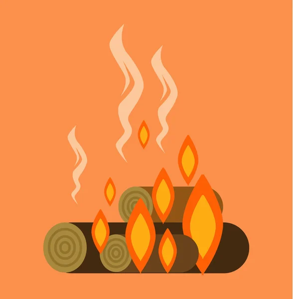 Φωτιά με ξύλα. Επίπεδη καρτούν εικονογράφηση φορέα — Διανυσματικό Αρχείο