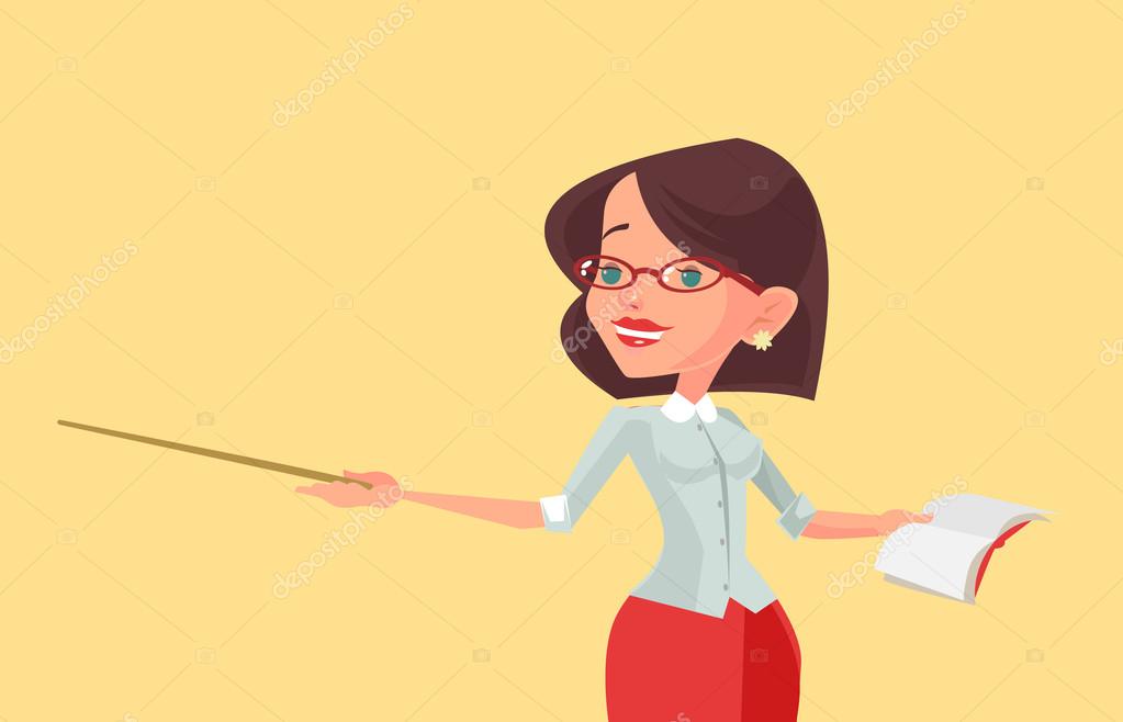 Personaje De Profesora Con Puntero Vector Plano Ilustración De Dibujos