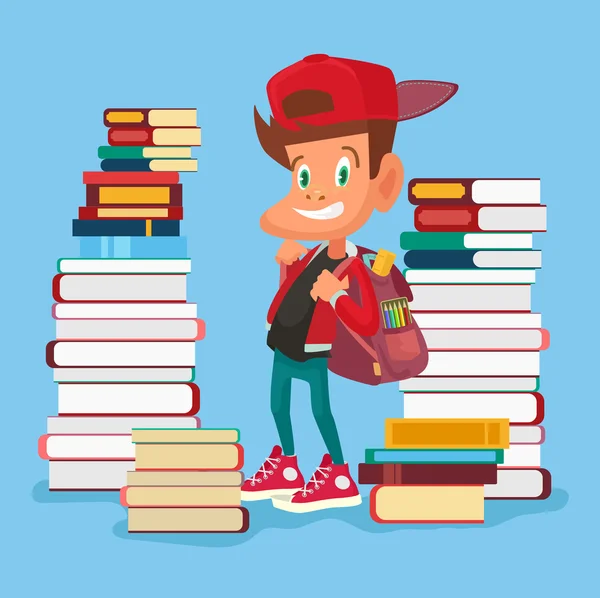 Colegial personaje con mochila. Vector plano ilustración de dibujos animados — Archivo Imágenes Vectoriales