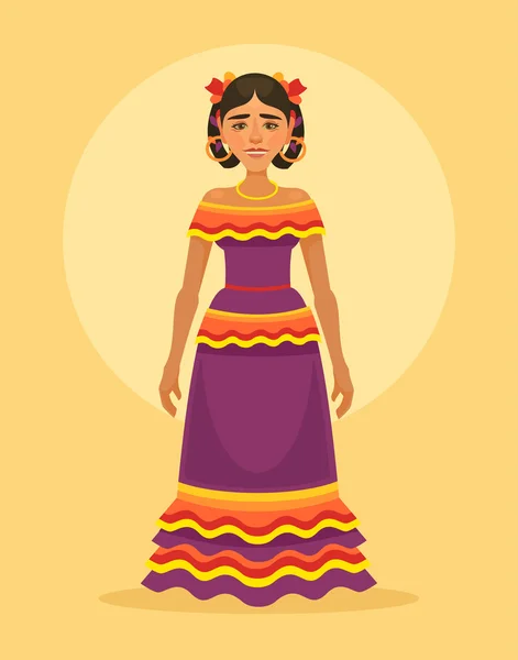 Personaje de mujer mexicana en vestido tradicional. Vector plano ilustración de dibujos animados — Vector de stock