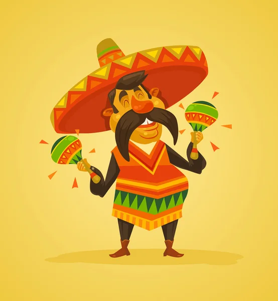 Un Mexicain avec des maracas. Illustration vectorielle de dessin animé plat — Image vectorielle